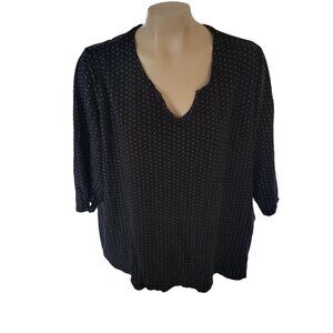 Catherines Black Polka Dot Tunic Top 2X 22/24W 3/4 Sleeves 100% Cotton Womens Bl